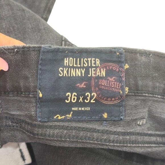 Hollister Mens Skinny Jeans Black Distressed Stretch Denim Size 36x32 Slim Fit - Picture 3 of 12